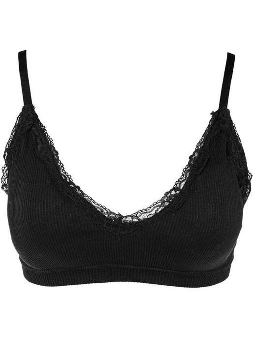 Εσώρουχο Top Γυναικείο Ribbed Μαύρο με Δαντέλα