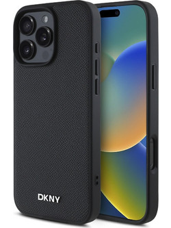 DKNY PU Leather Silver Metal Logo Magsafe Case for iPhone 16 Pro Max Black - (DKHMP16XPGHLMK)