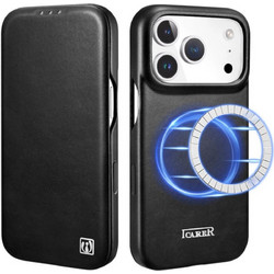 iCarer Curved Edge Leather Folio MagSafe Flip Θήκη Black (iPhone 17 Pro)