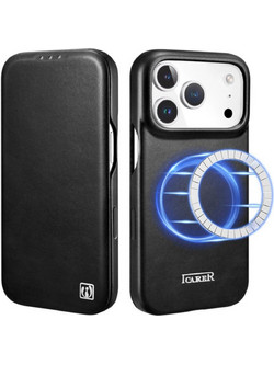 iCarer Curved Edge Leather Folio MagSafe Flip Θήκη Black (iPhone 17 Pro)