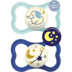 Mam Air Night Ανατομικές Ορθοδοντικές Πιπίλες Σιλικόνης Νυκτός 16m+ Ελεφαντάκι Φεγγαράκι 2τμχ