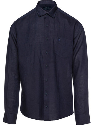 Snta Πουκάμισο με Μακρύ Μανίκι Linen Look - Μπλε Navy