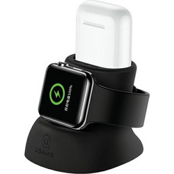 Usams Στήριγμα Φόρτισης 2 Σε 1 Σιλικόνης Για Apple Watch Και Airpods Μαύρο Zj51zj01 (us-Zj051)
