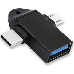 USB A 3.0 Adapter Female To Micro USB & Type C Male Black CAB-UC090