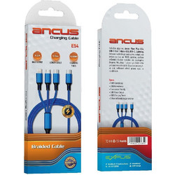 Καλώδιο Φόρτισης Ancus Flow Plus E54 USB-C 3 σε 1 Micro-USB, USB-C, Lightning 3.0A με Braided Καλώδιο Μπλε 1m