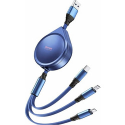 Remax RC-C018 Flat / Retractable USB to Lightning / Type-C / micro USB Cable Μπλε 1.2m