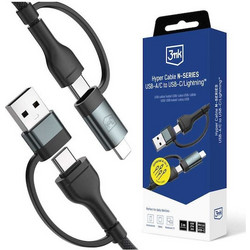 3MK USB to Lightning / Type-C Cable 2A Μαύρο 1.2m