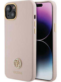 Guess Silicone 4G Metal Strass Logo Back Cover Pink (iPhone 15)