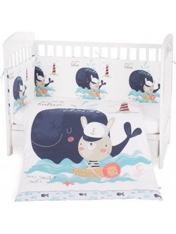 KikkaBoo Happy Sailor Σετ Κούνιας 70x140cm White/Blue 3τμχ