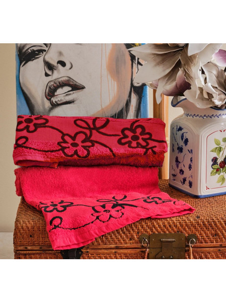 Πετσέτες Σετ All Time Floral Red Cotton Cokitex 2Τεμ