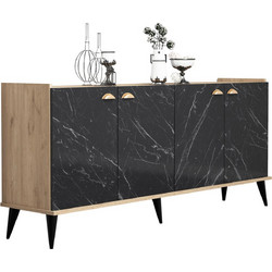 ΜΠΟΥΦΕΣ ΜΕΛΑΜΙΝΗΣ HM9045.01 NATURAL WOOD - ΜΑΥΡΟ ΜΑΡΜΑΡΟ 180x41x77,8Y εκ. HOMEMARKT
