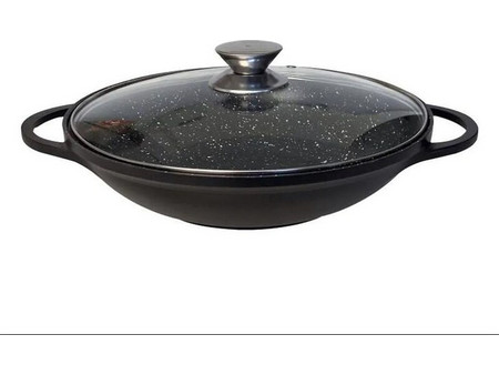 Cheffinger CF-DW36 Σαχάνι Αλουμινίου Αντικολλητικό Μαρμάρινη Επίστρωση με Καπάκι 36cm
