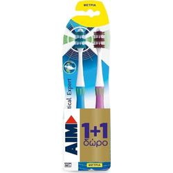 Aim Vertical Expert Medium Οδοντόβουρτσες 2τμχ Μπλε Μωβ