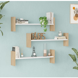 Ραφιέρα τοίχου Mento pakoworld λευκό με oak 75,6x14,5x23,6εκ