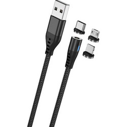 Maxlife Μαγνητικό καλώδιο MXUC-02 USB - Lightning + USB-C + microUSB 1,0 m 2A μαύρο νάιλον