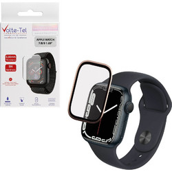 VOLTE-TEL ALUMINIUM TEMPERED GLASS APPLE WATCH 7/8/9 41mm 3D CURVED 1.69in 0.30mm FULL COVER & INSTALLATION TOOL GOLD VOLTE-TEL