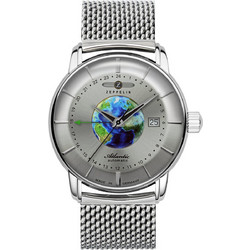 Zeppelin Atlantik GMT Ανδρικό Ρολόι Αυτόματο με Ασημί Μεταλλικό Μπρασελέ 8468M-1