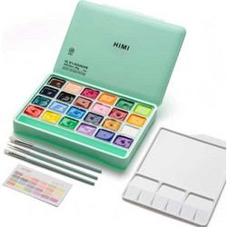 HIMI Jelly Cup Gouache Σετ 24 Χρωμάτων με 3 Πινέλα & Παλέτα Ανάμιξης - Green Case Edition