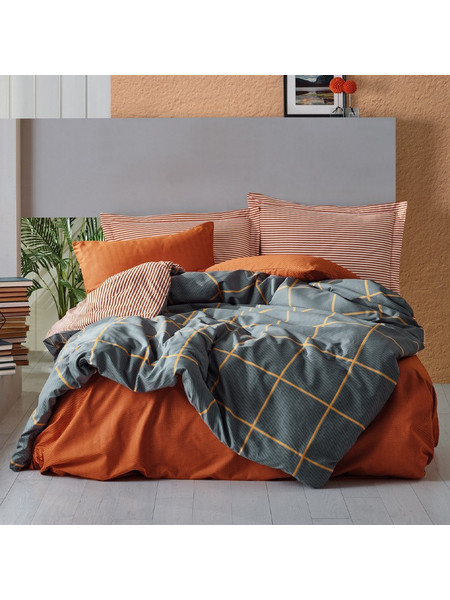 Σετ παπλωματοθήκη Stark Cotton Box 3 τμχ Μονή (160x220) χρώμα cinnamon - μπλε
