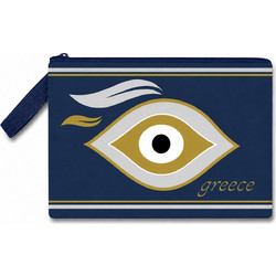 Νεσεσέρ υφασμάτινο με ασημί Greek Evil Eye σε εκρού χρώμα 30x20cm
