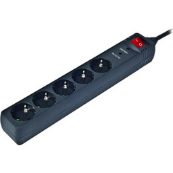 EnerGenie SPF5-C-5 Surge Protector with 5 AC Outlets, 250 V, 1.5 m Cable, Black