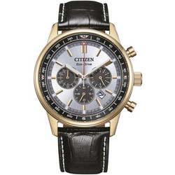 Citizen Eco-Drive Ανδρικό Ρολόι Χρονογράφος Solar με Μαύρο Δερμάτινο Λουράκι CA4723-03A