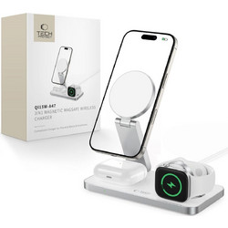 Tech-Protect QI15W-A47 MagSafe ασύρματος φορτιστής 3 σε 1 με καλώδιο USB-C - Λευκό