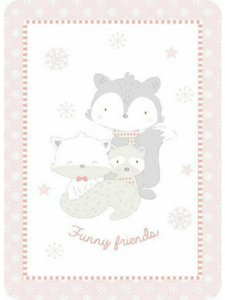 KikkaBoo Funny Friends Raccoon Κουβέρτα Αγκαλιάς Βελουτέ 80x110 Λευκή Ροζ