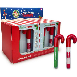 Set of 2 Christmas Festive Friends Candy Cane Shaped Lip Gloss