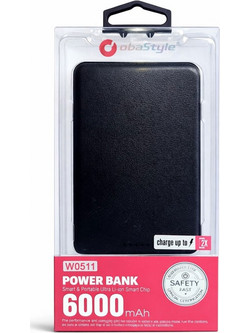 ObaStyle Powerbank 6000mAh Ultra Slim με Καλώδια Micro USB & Lightning, μαύρο