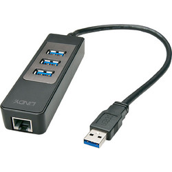 Lindy 4002888431767 USB Hub 3.0 USB-A με 4 Θύρες USB-A / Ethernet