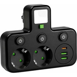Aria Trade Αντάπτορας Πρίζας με 2 Πρίζες Σουκο, 2 USB-A, USB-C και LED Φωτισμό Νυκτός