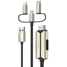 Καλώδιο HDMI 3 σε 1 Yesido HM14 Lightning / USB-C / Micro USB σε HDMI 1080p 2m Χρυσό