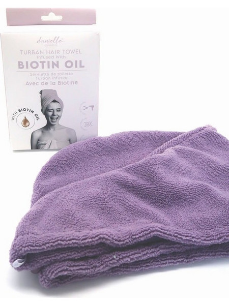 Purple Turban Hair Towel Infused with Biotin Oil