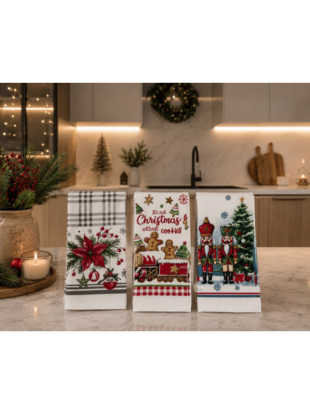 Ποτηρόπανο βελουτέ 40x60cm Σχ. Seasonal 100% cotton (Συσκευασία 12 τμχ.)