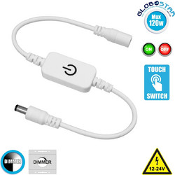 GLOBOSTAR CORE Dimmer 1CH DC 12-24V 5A 120W Max IP20 - Touch + Push Dimming - Λευκό - M4x