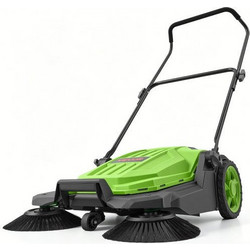 VEVOR Walk-Behind Hand Push Floor Sweeper, Manual Floor Sweeper Non-Electric with 650mm Sweeping Width, 18.9L Waste Container & Adjustable Folding Handle for Yards Walkways Patios Garages - Green