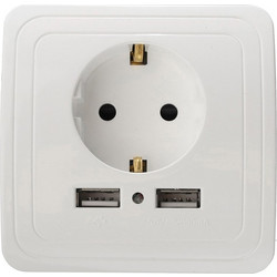 Πρίζα σούκου τοίχου 16A με 2 USB 5V 2000mA - EU-2UN