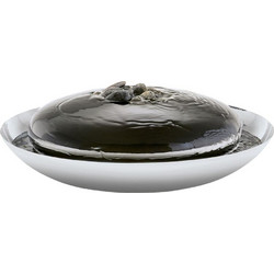 SPRING indoor fountain stainless steel, aluminum dome, polished river stones Weight: 8.82 lb Dimensions: Length: 15 inch Width: 15 inch Height: 5 inch