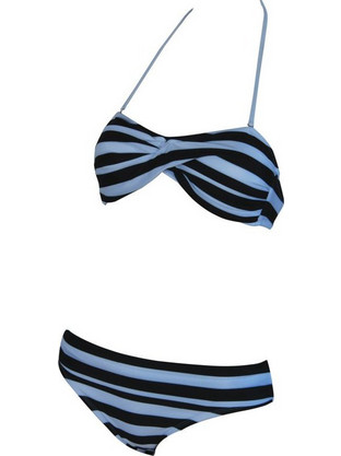 BlueWave Bikini Set Strapless Ψηλόμεσο Μαύρο Λευκό 64704