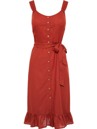 Funky Buddha Midi Καλοκαιρινό Καθημερινό Φόρεμα Σεμιζιέ Rusted FBL007-133-13