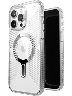 Speck Presidio Perfect-Clear Grip ClickLock MagSafe Back Cover Clear / Chrome Finish / Serene Silver (iPhone 15 Pro Max)
