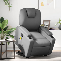vidaXL Πολυθρόνα Μασάζ με Υποπόδιο Ανακλινόμενη Δερματίνη Γκρι 3204440