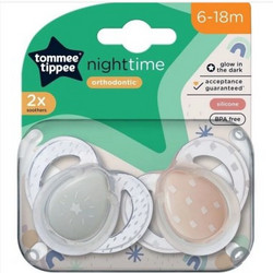 Tommee Tippee Night Time Ορθοδοντικές Πιπίλες Σιλικόνης Νυκτός 6-18m Star White Grey 2τμχ