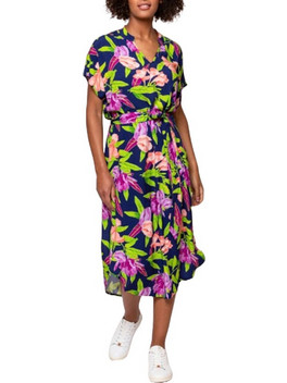 Heavy Tools Vlora Midi Καλοκαιρινό Καθημερινό Φόρεμα Floral Navy Μπλε S24470