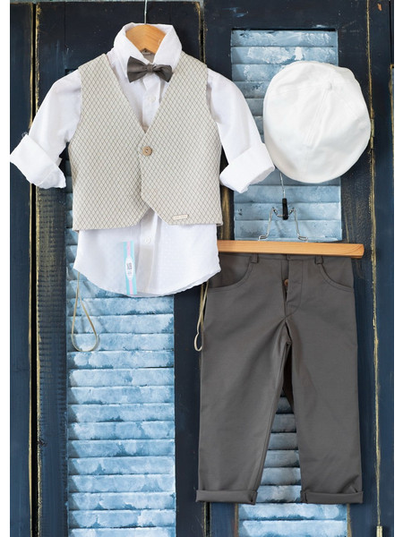 Makbaby Βαπτιστικό Κοστούμι με Παντελόνι Πουκάμισο & Γούνα 5τμχ AE49