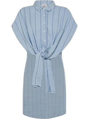 Deha Camicia Mini Καλοκαιρινό Καθημερινό Φόρεμα Σεμιζιέ Λινό Γαλάζιο D02240-12506