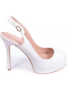 Mourtzi Γόβες Slingback Δερμάτινες με Τακούνι Στιλέτο & Φιάπα Λευκές 1/110309