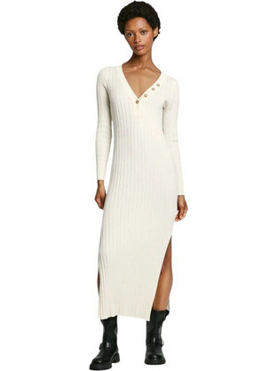 Pepe Jeans Izabel Midi Καθημερινό Φόρεμα Ριπ Λευκό PL953586-808