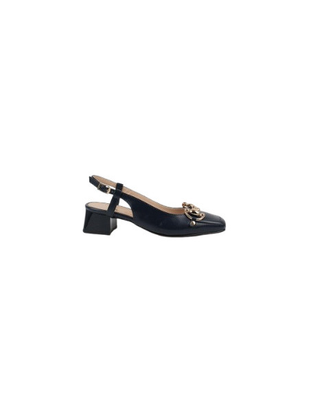 Wall Street Γόβες Slingback Δερμάτινες με Χοντρό Χαμηλό Τακούνι Navy Μπλε 156-23057-99